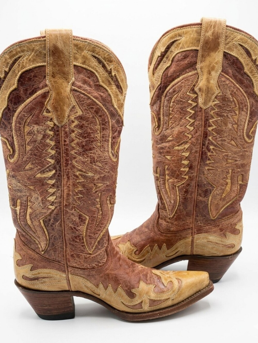 CORRAL Two-Tone Brown Tan Embroidered Cowboy Boots